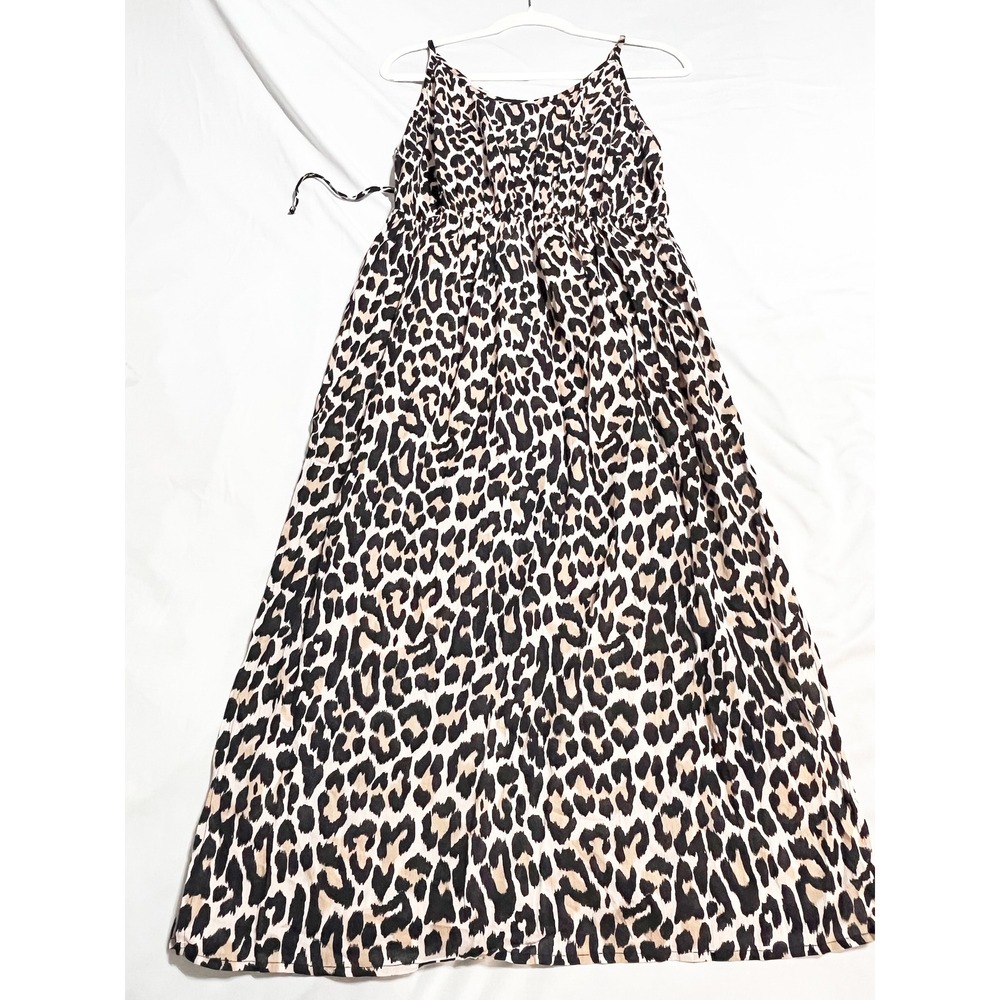 Sunn Lab‎ Swim Maxi Dress Womens L Beige Leopard Print Sleeveless Beach Cover Up